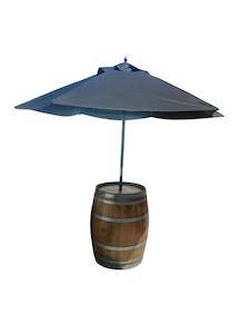 Market Umbrella with Wine Barrel Leaner