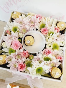 Boxed Arrangements 1: Floral Candle and Chocolate Gift Box