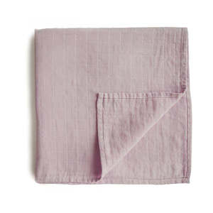 Gifts: Mushie Muslin Swaddle Blanket Organic Cotton- Soft Mauve
