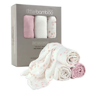 Little Linen Lt Bamboo Muslin Wraps 3pk - Dusty Pink