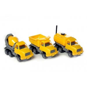 Vehicle Toys: Plasto Yellow Construction Set Small 26 cm - 3 Vehicles Assorted