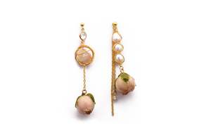 Handmade Natural Freshwater Baroque Pearl Asymmetric Flower Drop Earrings
