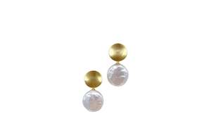 Handmade Natural Freshwater Baroque Coin Pearl Drop Earrings