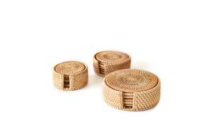 Kitchen Dining: Handmade Natural Rattan Woven Round Coaster Set