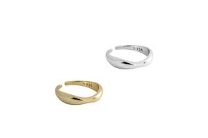 Rings: 925 Sterling Silver Wave Shaped Adjustable Minimalist Ring