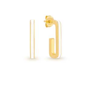 STG G/P WHITE ENAMEL J HOOP EARRINGS