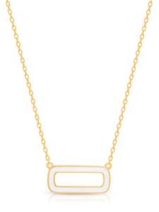 ENAMELLED: STG G/P WHITE ENAMEL OPEN RECTANGLE NECKLACE