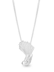 Silver Pendants / Necklaces: STG MEMENTO PIWAKAWAKA (FANTAIL) PENDANT WITH STG DIAMOND CUT CUR CHAIN 45CM INCLUDES GIFT BOX