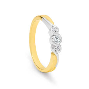 Wedding Rings: 9k Yellow Gold TT 3 Dia Bezel Set Trilogy Diamond Ring TDW 0.33ct GH SI2-I1
