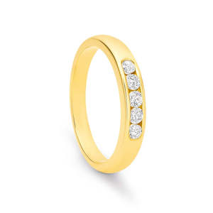 Wedding Rings: 9K Yellow Gold Channel Set 5x Diamond Ring / Band TDW0.30ct GH SI2-I1