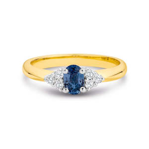 Wedding Rings: 9K Yellow Gold Oval Ceylon Sapphire & 6 Diamond Dress Ring TDW 0.15ct GH SI2-I1