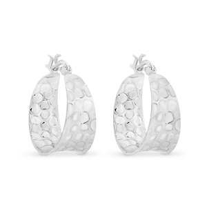 STG 21X19MM FLAT BEATED, TEXTURED HOOP EARRINGS