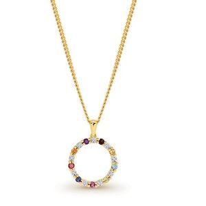 Necklaces: 9K YELLOW GOLD DIAMOND & COLOUR GEMS WHEEL PENDANT