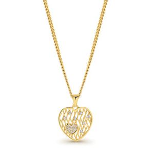 Necklaces: 9K YELLOW GOLD CZ HEART IN HEART PENDANT WITH GP DISPLAY CHAIN