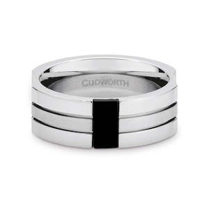 Mens Jewellery: CUDWORTH STAINLESS STEEL ONYX RING, SIZE V