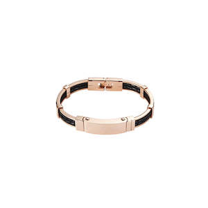 Mens Jewellery: Cudworth IP Rose Gold/ Steel Leather Bracelet