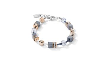 Fashion Jewellery Coeur De Lion: COEUR DE LION BRACELET HEAMATITE GEO-CUBE, ST/ST &ROSE GOLD PLATED W/ RHINESTONE/ GLASS & EUROPEAN CRYSTALS