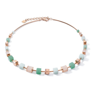 Fashion Jewellery Coeur De Lion: Coeur De Lion CL NECKLACE, Geo Cube Soft Pink & Green Aventurine
