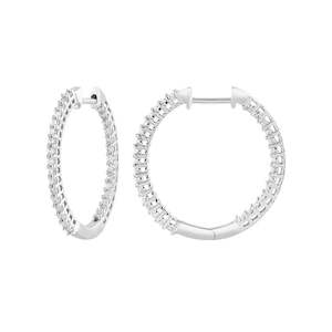 9K WHITE GOLD DIAMOND EARRINGS (HOOP)