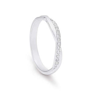 Diamond Rings: 9K White Gold Diamond Ring / Twist Band TDW 0.08ct GH SI2-I1