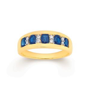 Coloured Gems Rings: 9K YELLOW GOLD SAPPHIRE & DIAMOND ANNIVERSARY RING
