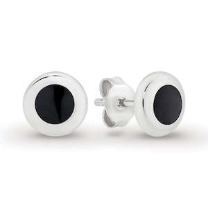 Coloured Gems Earrings: STG SILVER RHP ROUND ONYX STUD EARRINGS