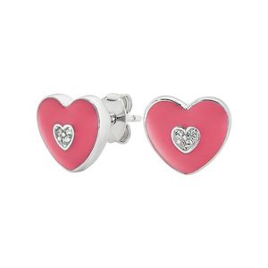Coloured Gems Earrings: STG SILVER WHITE CZ AND PINK ENAMEL HEART STUDS