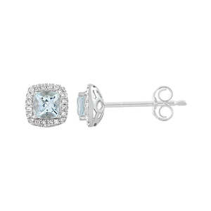 Coloured Gems Earrings: 9k white gold diamond and aquamarine earrings