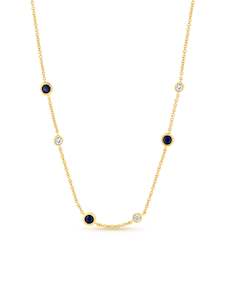 Coloured Gems Pendants: 9CT Y/G SAPH/DIA STATION NECKL;ACE  40-50CM