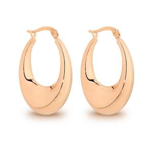 Plain Gold Earrings: 9K RG AND SILVER BONDED OVAL HOOP EARRINGS