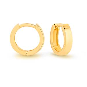 Plain Gold Earrings: 9K YG AND SILVER BONDED OVAL HUGGIE EARRINGS