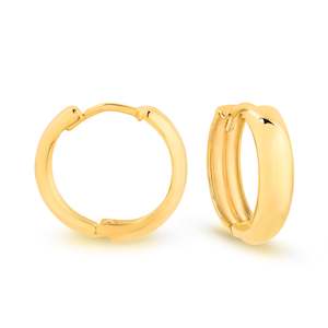 Plain Gold Earrings: 9K YG 12X3MM SQUARE PROFILED HUGGIE EARRINGS