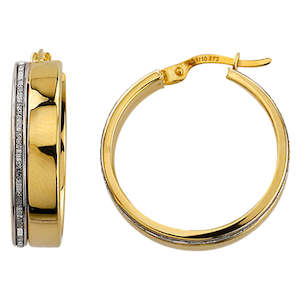 Plain Gold Earrings: 9K Yellow & White Gold, Silver Bonded Hoop Earrings