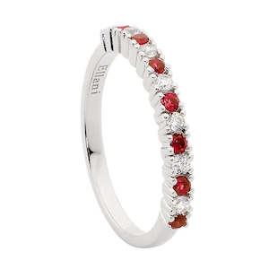 Silver Rings: ELLANI STG SILVER SINGLE ROW WHITE & RED CZ RING