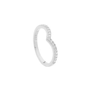 Silver Rings: Ellani Stg Silver white CZ 'V' ring