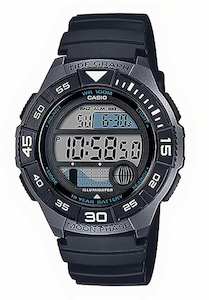 Casio Watches Men: CASIO MENS MARINE DIGITAL TIDE, S/W, ALARM, 100M BLK FACE & RESIN BAND