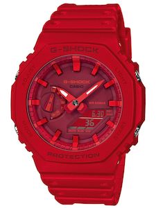 CASIO G-SHOCK NEW BASIC DUO SLIM, ALARM, S/W 200M , RED FACE& RESIN BAN