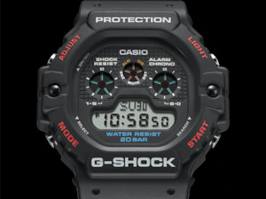 G Shock Watches: CASIO G-SHOCK RETRO MODEL, RESIN, DIGI BLACK, RED