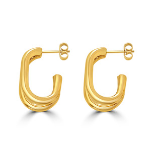 stainless steel gold plated open double hoop stud earings