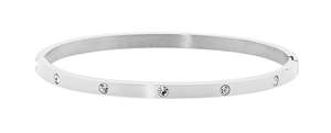 Bracelets: STAINLESS STEEL hinged 4MM wide BANGLE with white cz