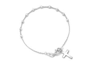 Bracelets: STG RHODIUMED ROSARY BRACLET 18CM