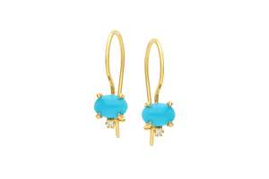 Diamond Earrings: 9ct yg turquoise & lab GROWN diamond earrings