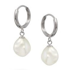 Coloured Gems Earrings: STG 12MM HUGGIE EARRING WIT 8-9MM WHITE KESHI FWP