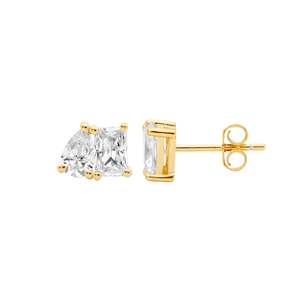 STG GP EMERALD & PEAR SHAPE CZ STUD EARRINGS