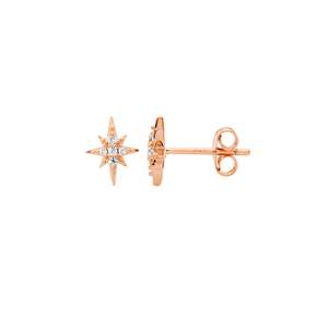 Coloured Gems Earrings: STG WHITE CZ STAR STUD EARRINGS W/ ROSE GOLD PLATING