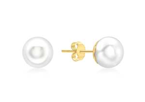Coloured Gems Earrings: 9K YG 8MM FRSHWATER PEARL STUD EARRINGS
