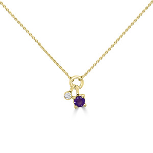 9K YG ROUND AMETHYST DIAMOD NECKLET  40-45CM