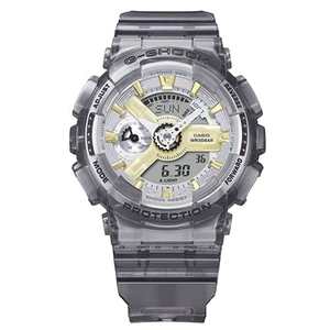G Shock Watches: CASIO G-SHOCK DUO SKELETON MET DIAL ALARM, SW/W, 200M SILV/GOLD LCD, CHARCOAL BAND