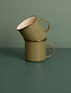 Gift Under 50: Enamel 2-Tone Mug Set // Olive Drab