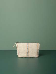 Grain Sack Workers Pouch // Tan & Blue Stripe